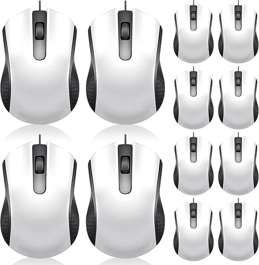 Hoteam 12 Pcs White Wired Computer Mouse Bulk Cord USB Computer Mice Ergonomic Wired Mouse for Pcs, Computers, Laptops, Gaming Office Home Supplies