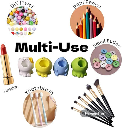 Cute Nail Drill Bit Holder, Nail Art Pen Brush Wash Cup, Small Pen Pencil Holder, Kawaii Resin Animal Paper Clip Toothbrush Mini Storage Organizer Office Desk Decorations (Dinosaur+Tortoise, S)