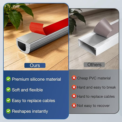 Silicone Cord Covers Wall Self-Adhesive Cord Covers for Wires on Wall Wire Hider Flexible Cable Hider with Side-Opening for Home Office TV Cable Management (0.31" W x 0.31" H x 240" L, Gray)
