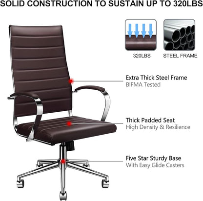 Ergonomic Office Chair, High Back Executive Desk Chair in Vegan Leather with Lumbar Support, Adjustable Manager Chair for Home Office with 320ib (Brown)