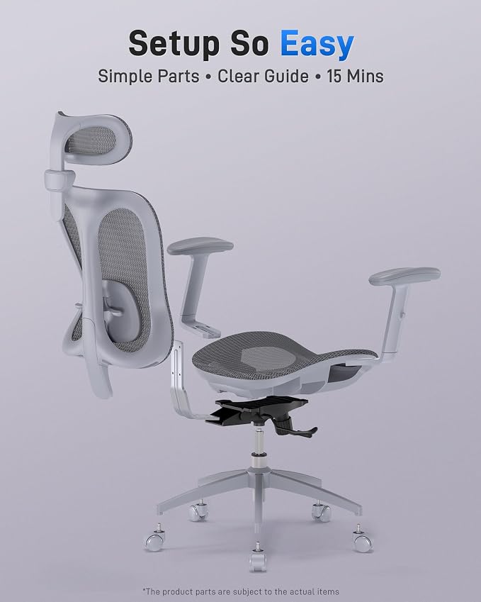 amseatec Ergonomic Office Desk Chair, Comfortable Computer Gaming Chair, Breathable Mesh Back & Seat, Adjustable Armrest & Headrest, Lumbar Support, Butterfly Design for Home Office, Gray