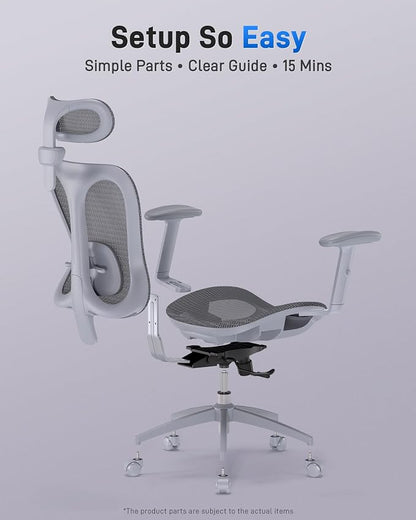 amseatec Ergonomic Office Desk Chair, Comfortable Computer Gaming Chair, Breathable Mesh Back & Seat, Adjustable Armrest & Headrest, Lumbar Support, Butterfly Design for Home Office, Gray