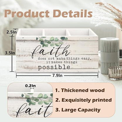 Sage Green Eucalyptus Christian Wooden Pen Pencil Holder for Office Desk Accessories, Faith Based Gifts, Inspirational Bible Verses Makeup Brush Toothbrush Holder Organizer for Bathroom