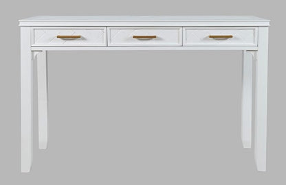 Jofran Mid-Century Modern Acacia Wood Writing Desk with 3 Drawers and USB Charging Port, 48 Inch Computer Desk for Home Office Work, Blanc