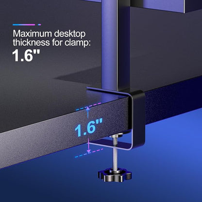 17 inch Adjustable 2-Tier Clamp On Desk Shelf with Hooks | Heavy Duty, Holds 44 lbs, No Drill, for Home Office, Gaming & Desk Organizer