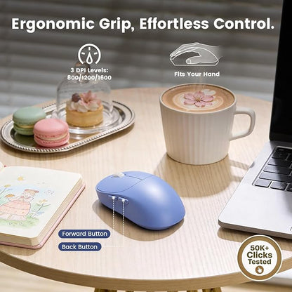 Wireless Keyboard and Mouse Combo, Magnetic Soft-Touch Wrist Rest, Round Keycaps, Full-Size Retro Typewriter Style Keyboard, 2-Stage Tilt Legs, Auto Sleep, 2.4GHz Cordless for Windows PC, Purple Ombre