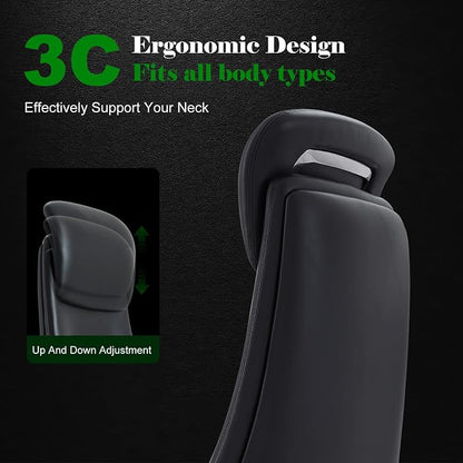 Ergonomic Executive Leather Office Chair-High Back Top Grain Leather with Adjustable Headrest, 3-Position Recline (90°-135°), Tension Control & Height Adjustment, Italian DONATI Base
