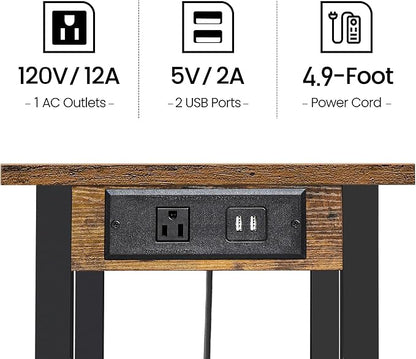 TUTOTAK 2 Tier Printer Stand, Rolling Printer Cart with Power Outlets and USB Ports, Mobile Printer Table with Wheels, for Under Desk, Office, Home,Brown PS01BB001