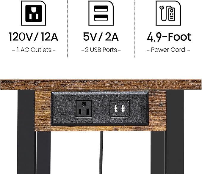 TUTOTAK 3 Tier Printer Stand, Rolling Printer Cart with Power Outlets and USB Ports, Mobile Printer Table with Wheels, for Under Desk, Office, Home,Brown PS02BB001