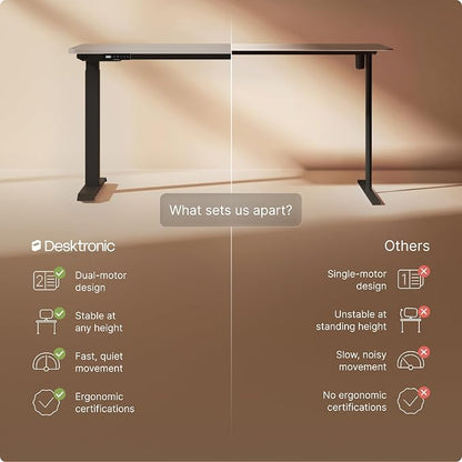 Desktronic HomeOne Standing Desk 60x30 — Ergonomic Sit Stand Home Office Desk, Made in Europe, Electric Dual Motor Height Adjustable, USB & USB-C Charging, Wobble-Free, Touchscreen, 3 Memory Presets