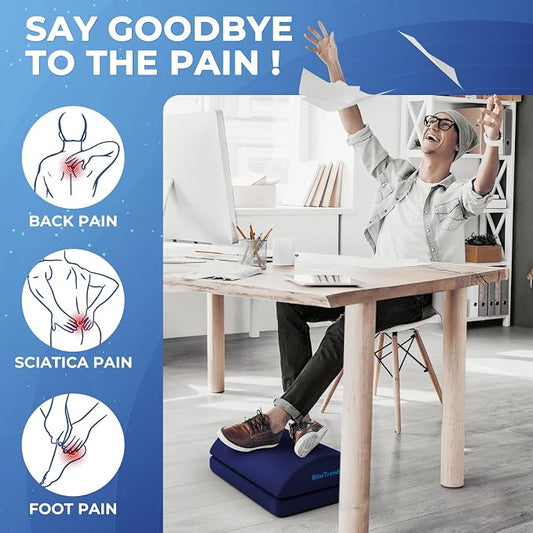 BlissTrends Foot Rest for Under Desk at Work-Versatile Foot Stool with Washable Cover-Comfortable Footrest with 2 Adjustable Heights for Car,Home and Office to Relieve Back,Lumbar,Knee Pain-Blue