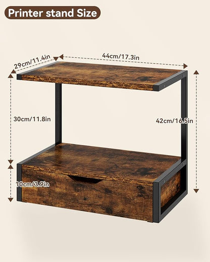 IBUYKE 2 Tier Desktop Printer Stand,Printer Table with Storage Shelf,Multi-Purpose Desk Organizer for Folders,Books,for Fax Machine, Scanner,Home Office,Brown TLJ015H