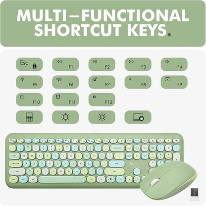 X9 Green Wireless Keyboard and Mouse Combo – 2.4G and Bluetooth Connectivity, Retro Typewriter-Style Wireless Keyboard and Mouse Set, Colorful Bubble Keyboard for Aesthetic Workspaces