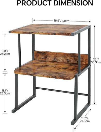 Homeiju 3-Tier Printer Stand for Desk, Desktop Printer Shelf, Heavy Duty Metal Frame Wood Shelf for Home Office Holds Up to 50lbs, Space-Saving Desk Organizer forfor Home Office, Rustic Brown