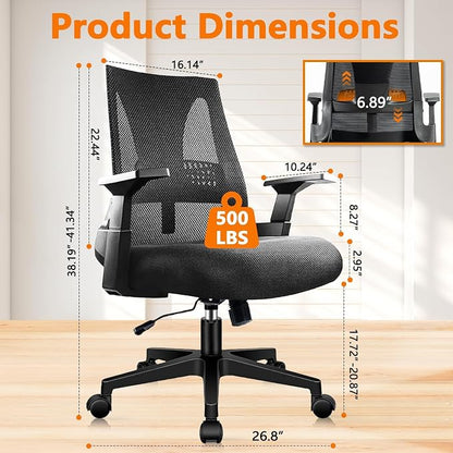 CLATINA 500lbs Big and Tall Office Chair Heavy Duty Mesh Ergonomic Computer Chairs with Adjustable Lumbar Support and Wide Comfy Seat for Home Office Conference Heavy People, Black, 6 Pack