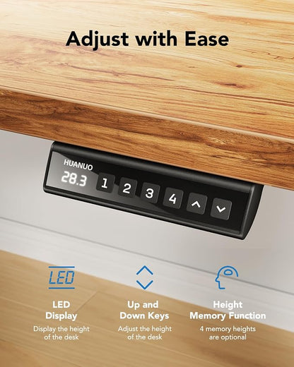 HUANUO Electric Standing Desk, Whole Piece Desktop, Adjustable Height Computer Desk, 4 Height Memory Settings, Sit Stand Up Desk for Home Office, 40" x 24", Light Vintage