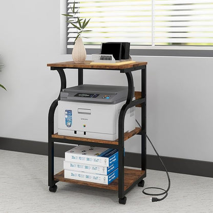 Natwind 3 Tier Printer Stand,Rolling Printer Table with Adjustable Storage Shelf for Home Office Organization,Multifunctional Shelves for Heat Press,3D Printer (Retro)