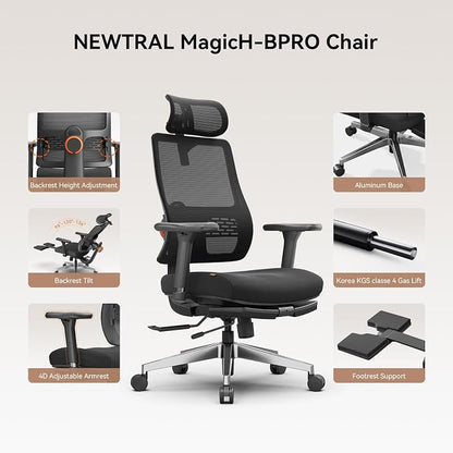 Newtral Ergonomic Office Chair with Laptop Tray, Auto-Tracking Adaptive Lumbar Support, 4D Armrest & 5D Adaptive Headrest, High Back Mesh Desk Chair with Footrest, 136° Recline, Home Office Gaming