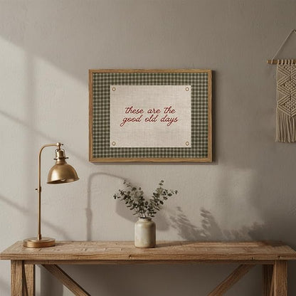 These Are The Good Old Days Wall Art Framed, Vintage Cottagecore Gingham Canvas Wall Decor, Rustic Inspirational Quote Pictures Prints Home Decor for Kitchen Living Room Bedroom Dining Room 12x16in