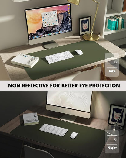 YSAGi Double-Sided Desk Pad, 31.5"x15.7" Leather Desk Mat, Eco Cork Desk Pad Protector,Large Mouse Pad,Waterproof Desk Blotter for Office/Home (Dark Green/Cork)