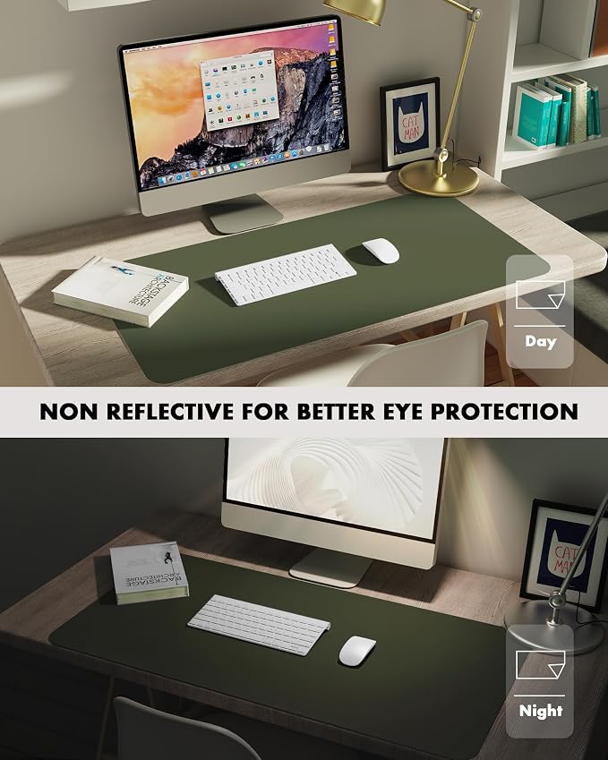 YSAGi Double-Sided Desk Pad, 23.6"x13.7" Leather Desk Mat, Eco Cork Desk Pad Protector, Large Mouse Pad for Desk, Waterproof Desk Blotter Pad, Desk Writing Pad for Office Work/Home(Dark Green/Cork)
