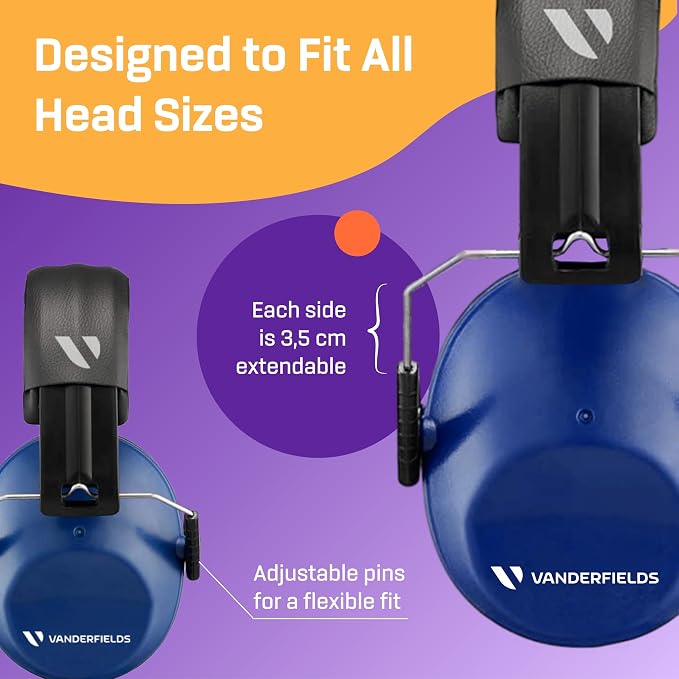 Vanderfields - Hearing Protection Ear Muffs - Over 31 dB (2K Hz) Broad Noise Cancelling Sound Reduction - Adults & Teens