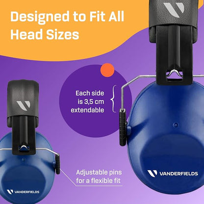 Vanderfields - Hearing Protection Ear Muffs - Over 31 dB (2K Hz) Broad Noise Cancelling Sound Reduction - Adults & Teens