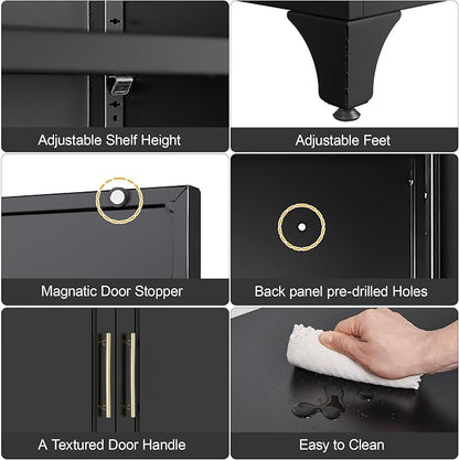 Metal Storage Cabinet with Doors and Shelves, 75" Tall Kitchen Pantry Storage Cabinets with Drawer, Black Pantry Cabinet, Steel Office Cabinets, Large Cupboard- Assembly Required