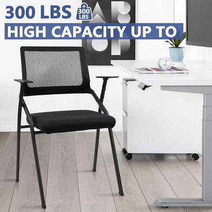 CLATINA Stackable & Foldable Office Chairs with Ergonomic Lumbar Support and Thickened Seat Cushion, Folding Mesh Fabric Reception Guest Chair for School Church Conference Waiting Room Black (8pk)