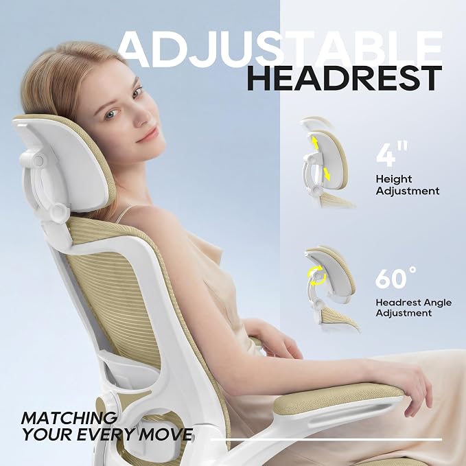 Ergonomic Office Chair for Long Hours, Padded Lumbar Support for Lower Back Relief, 330 lb Capacity, Comfortable Computer Desk Chair for Home Office, Computer & Study