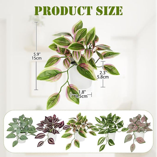 Hollyone Fake Plants 6 Pack Artificial Plants Indoor Faux Plant with White Plastic Pot Small Fake Potted Plant for Home Aesthetic Living Room Bathroom Desk Shelf Office Decor