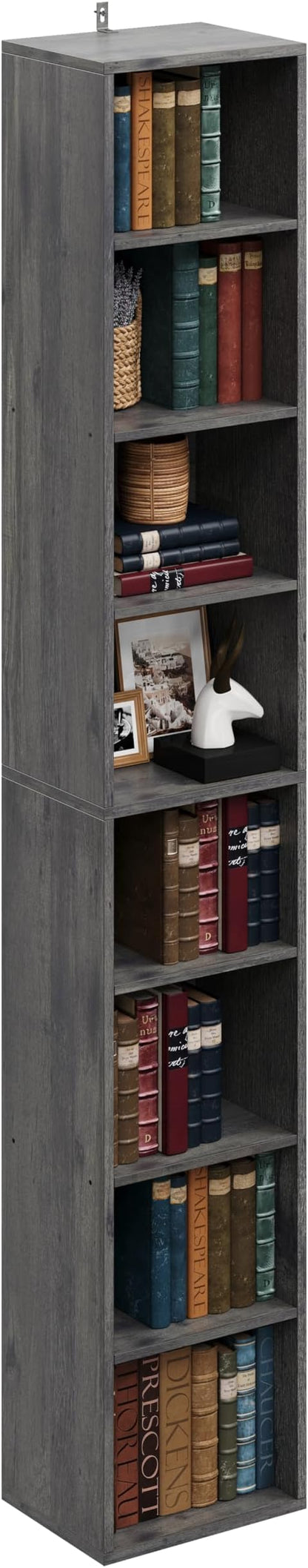 IRONCK Tall Narrow Bookshelf 8 Tiers, Compact Corner Bookcase, Floor Standing Display Storage Shelves 71 in Tall, Easy to Match for Living Room, Office, Study, Bedroom