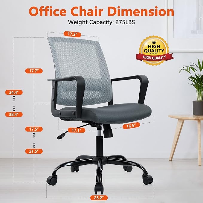 CLATINA Ergonomic Office Desk Chair - Mesh Office Chair with Adjustable Lumbar Support, Rolling Comfortable Computer Task Chairs with Arms for Home Conference-Gray, 20 Pack
