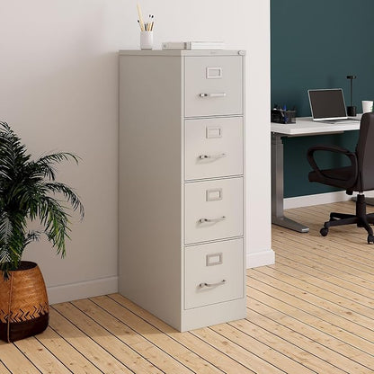 Staples 4-Drawer Vertical File Cabinet, Letter Size Documents, Lockable, 26.5" D x 15" W x 51.97" H, Putty/Beige