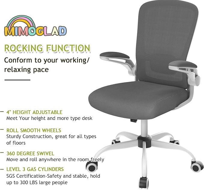 Mimoglad Home Office Chair, High Back Desk Chair, Ergonomic Mesh Computer Chair with Adjustable Lumbar Support and Thickened Seat Cushion