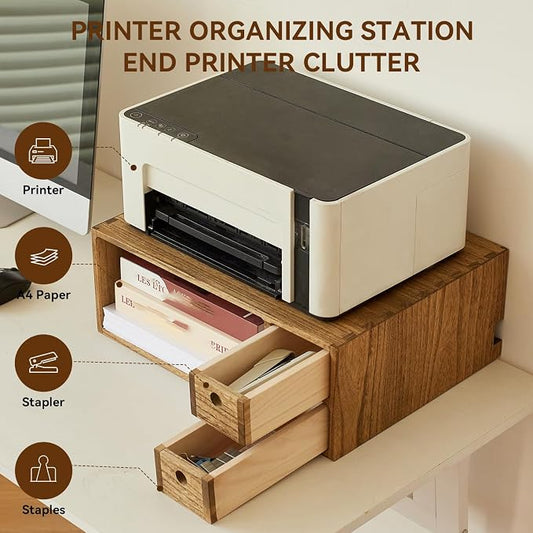 KIRIGEN Printer Stand with Storage Drawer and Cable Management for Desk Document Paper Organizer for Home Office DYJG-DBR