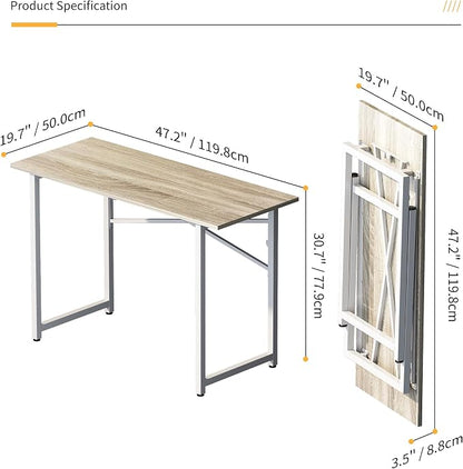 Lutown-Teen Folding Desk 47 inch No Assembly Required Home Office Table, Writing Gaming Computer Camping Desk, Beige