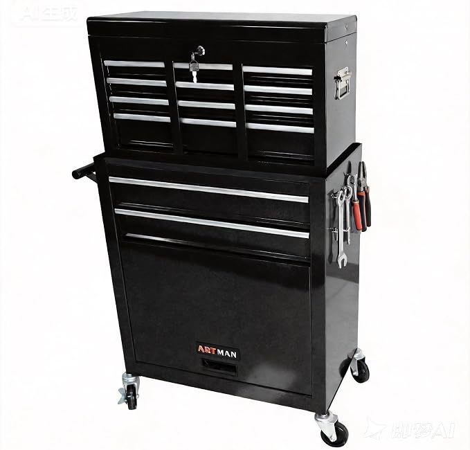 RYH 8 Drawers Rolling Tool Chest & Tool Box on Wheels | Heavy Duty Metal Cart with Ball Bearing Drawers | Fits US General Tool Box for Garage Storage (Black, 8 Drawers /43.1" H × 24.2" W)