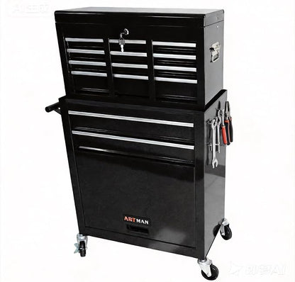 RYH 8 Drawers Rolling Tool Chest & Tool Box on Wheels | Heavy Duty Metal Cart with Ball Bearing Drawers | Fits US General Tool Box for Garage Storage (Black, 8 Drawers /43.1" H × 24.2" W)