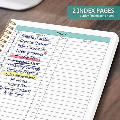 Meeting Notebook for Work Organization - Work notebook with action items, Meeting Minutes Planner Notebook, Perfect Office Supplies for Men & Women - Evening Petals