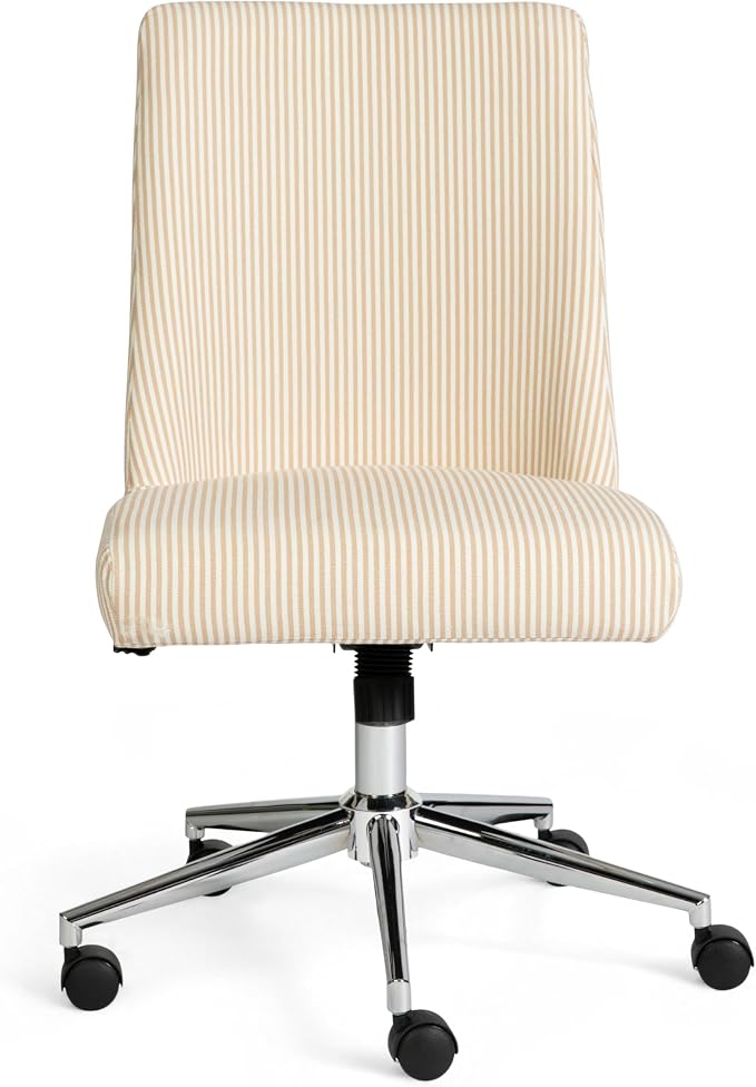 Martha Stewart Maeve Swivel Task Chair with Height Adjustable Seat for Home Office in Conch Shell Fabric with Polished Brass Frame