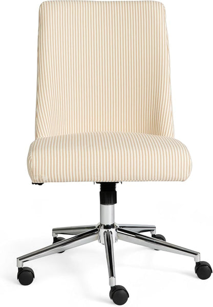 Martha Stewart Maeve Swivel Task Chair with Height Adjustable Seat for Home Office in Conch Shell Fabric with Polished Brass Frame
