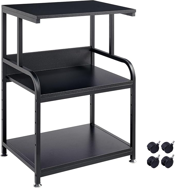 Fannova Printer Stand, 3 Tier Printer Table with Height Adjustable Storage Shelf, Rolling Printer Cart with Wheels for Home Office Organization, Black