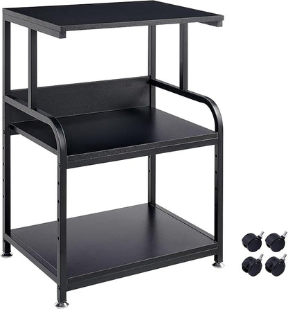 Fannova Printer Stand, 3 Tier Printer Table with Height Adjustable Storage Shelf, Rolling Printer Cart with Wheels for Home Office Organization, Black