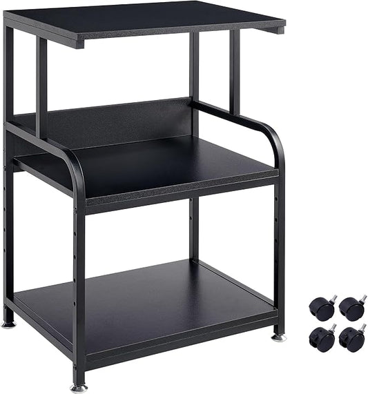 Fannova Printer Stand, 3 Tier Printer Table with Height Adjustable Storage Shelf, Rolling Printer Cart with Wheels for Home Office Organization, Black