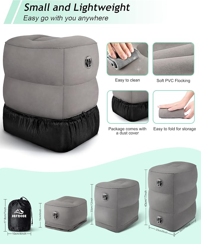 Inflatable Travel Foot Rest Pillow,Kids Airplane Bed,Adjustable Height Flight Pillow,Travel Essentials for Airplane,Office,Home,Trains,Cars