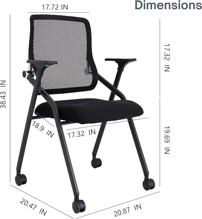 Updated Conference Room Chairs, Folding Office Desk Chair with Lumbar Support and Sliding Armrest with Casters, Stackable Office Guest Chairs & Reception Chairs, 20 Pack Black