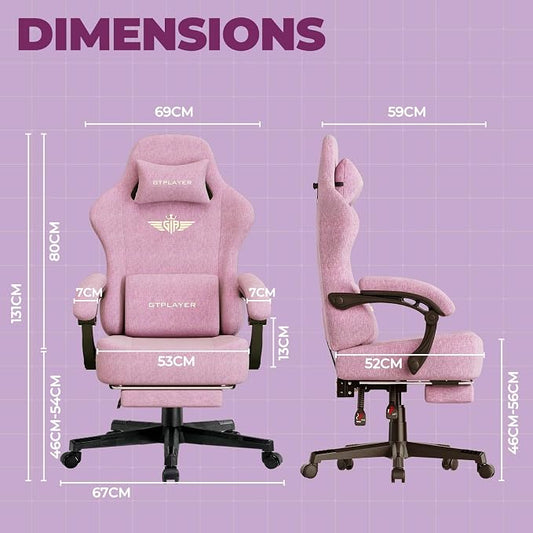GTPLAYER Big and Tall Gaming Chair 400lbs Heavy Duty Office Chair with Foot Rest, High Back Pocket Spring Ergonomic Computer Chair for Adults, Wide Comfy Seated Cushion with Linkage Armrests, Pink