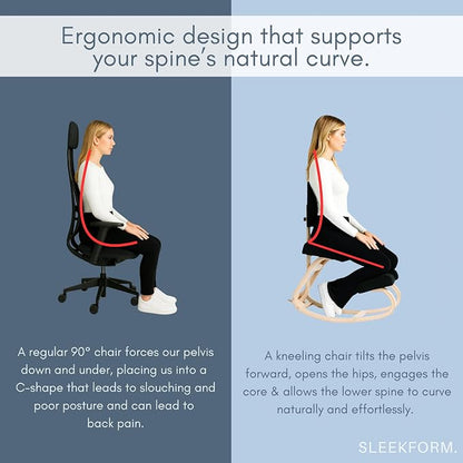 Sleekform East Austin Kneeling Chair, Posture Support Comfortable Ergonomic Kneeling Chair, Natural Back Pain Relief, Best for Posture