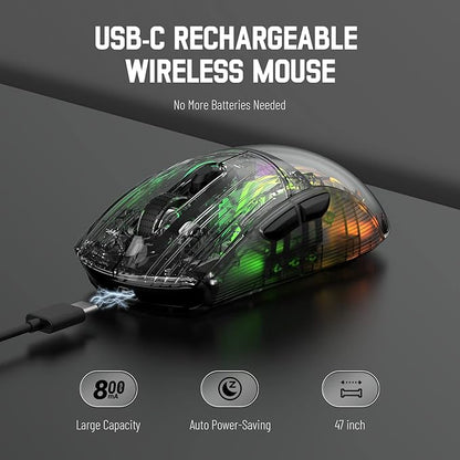 Wireless Gaming Mouse PC Transparent Shell Computer Mice with Dual Mode BT5.0/2.4G,PixArt Chip 3D RGB Lighting,Ergonomic 7 Buttons,Rechargeable Mute Mouse for PC Laptop Tablet PS4 PS5 Xbox one